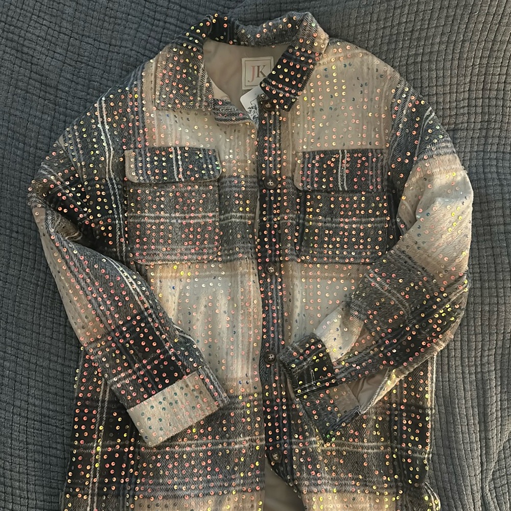 Plaid Sequin Shacket, JK brand, Medium